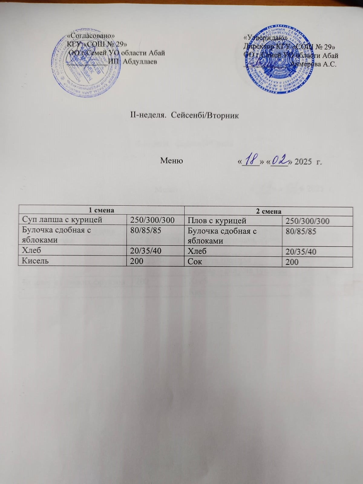 Ежедневное меню  2 неделя  вторник